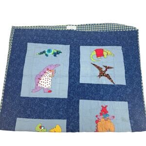 Hand Made Vintage Crib Quilt 42x66 Dinosaur Themed Rustic Retro  Machine Quilted